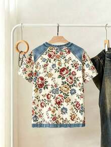 Camiseta casual de mujer con estampado floral y parches, para verano - Blanco 3 - Ver 2