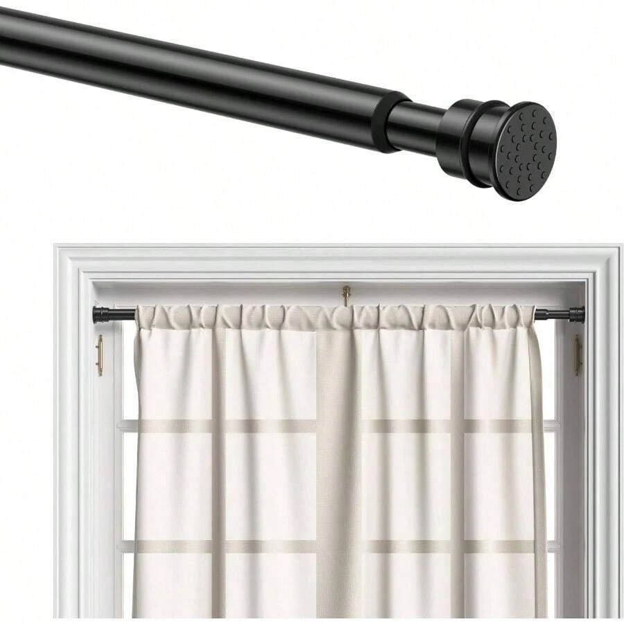 Curtain Rods No Drilling 28 To 48 Inches, 1/2 Inch Diameter No Drill Curtains Rod Renter Friendly Drapery Rod, Curtain Rods No Drilling, Black 1Pack - Black + 28"-48" - View 1