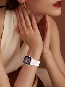 花卉雕刻表带，兼容 41mm、40mm、44mm、45mm、42mm、38mm、49mm、46mm 表带，可爱花朵图案，柔软硅胶运动表带，兼容 Series 11、10、SE、9、8、7、6、5、4、3、Ultra，女士时尚花卉元素表带，兼容 表带 - LD004花卉-白配粉 - 查看 6