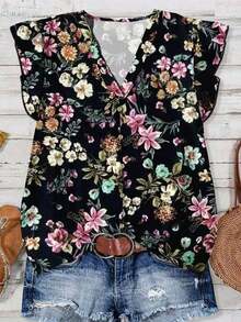 Camisa de mujer casual y minimalista con estampado botánico, adecuada para el verano - Multicolor 14 - Ver 1