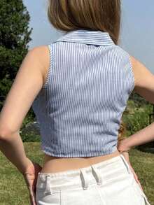 Camisa sin mangas de mujer de rayas tejida, azul - Azul y blanco - Ver 9