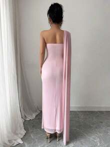 Vestido strapless y sin espalda elegante para mujer, uso para fiestas, ajustado a la cintura, para primavera y verano - Rosa - Ver 2