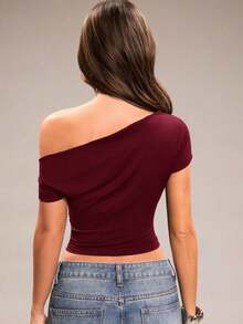 Camiseta de mujer, adecuada para primavera, verano, vacaciones, playa - Burdeos - Ver 2