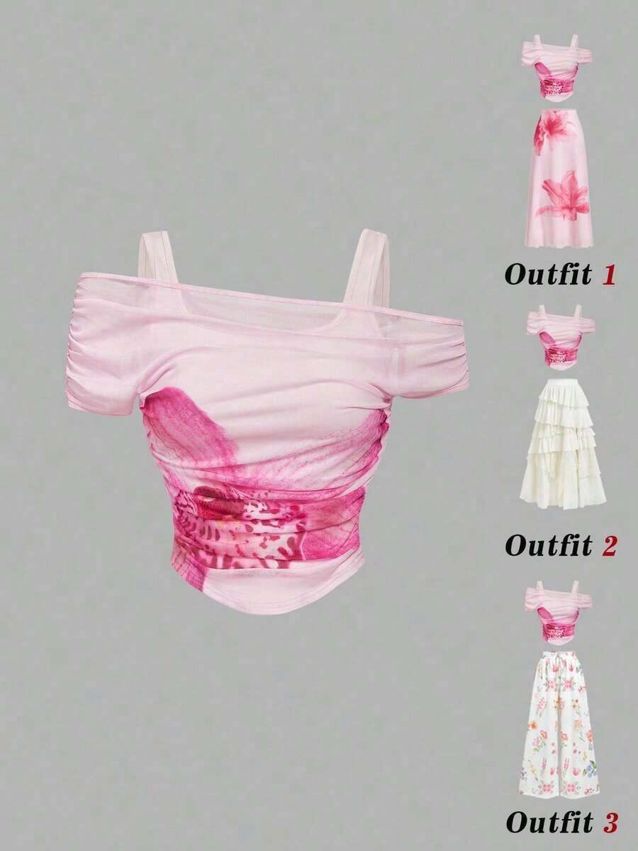 Top sin mangas para mujer con superposición de malla de unicolor, verde - Rosa - Ver 1