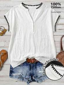 Camisa negra minimalista y casual para mujer, adecuada para el verano - Multicolor - Ver 7