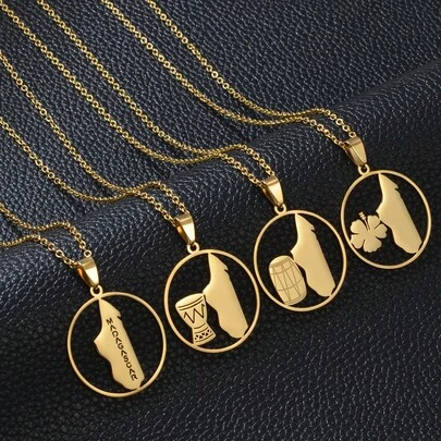 1Piece Madagascar Map Pendant Necklaces With Hibiscus Flowers Drum For Women Mother Stainless Steel Jewelry