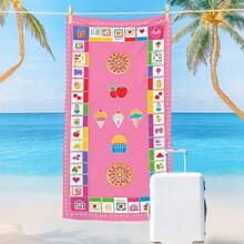 1 Peça Toalha de Praia, Viagem, Natação Ultramacia e Absorvente com Estampa Xadrez Rosa, Geométrica e de Frutas - Multicolorido - Visão 2