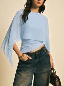 uello chal marrón para mujer, blusas elegantes para mujer, blusas casuales para mujer, apropiada para uso diario, salir, ir y venir en otoño/invierno, blusa de manga de murciélago, blusa marrón café, blusa marrón oscuro - Celeste - Ver 8