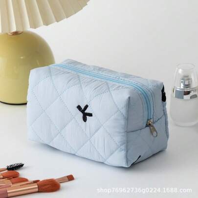 Bow Makeup Bag, Cute Storage Bag, Large-Capacity Cosmetic Bag, Embroidered Toiletry Bag, Simple And Fashionable Fresh Style, Large-Capacity Butterfly Embroidery, Travel Essential, Small Bag For Summer Outings, Must-Have Gift For Holidays, Christmas, Halloween, Summer Vacation, Winter Vacation, Mother's Day