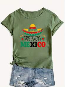 Camiseta de edición limitada con diseño de sombrero mexicano - Tejido de punto% poliéster, cuello redondo informal, elasticidad media, diseño de sombrero de dibujos animados, adecuada para adultos en verano. Algodón ligero. - Verde - Ver 12
