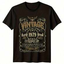 1 Piece Of Men's Vintage 1979 T-Shirt, 46th Birthday, "Aged To Perfection", All Seasons, Cotton, Single-Sided Print, Crew Neck And Short Sleeve, 180g, 100% Cotton, Designs Are Fully Printed. Unisex. - 顏色 10 - 查看 6