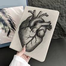 1 件装复古解剖心脏素描印花保护套，带笔槽，适用于 iPad Air 4/5/10 代智能保护套/Air 13(M3 2025)/Air 11(M3 2025)/11(A16 2025)，兼容 Oppo Pad、华为 MatePad、vivo Pad、荣耀 Pad 和联想小新 Pad。 - 彩色 - 查看 8
