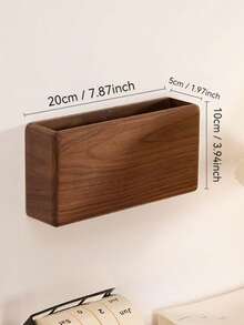 1pc Wall-Mounted Storage Box With Bottom Charging Port, Minimalist Rectangular Wall-Mounted Phone, Scissors And Small Items Organizer, Perfect For Living Room, Bedroom, Office And Home Gift - Coffee Brown - View 8