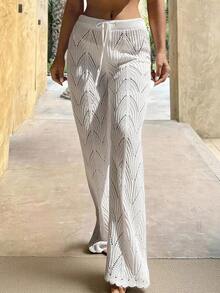 Pantalones cover up de punto con abertura unicolor - Blanco - Ver 4