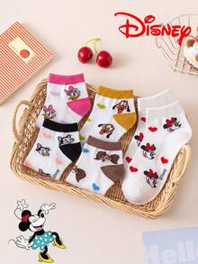 Disney 10/5/1 双迪士尼卡通短袜礼品，夏季女袜米妮印花袜，迪士尼船袜米妮、黛西、奇奇和蒂蒂，舒适透气时尚女袜，可爱少女风透气百搭白色袜子 - 彩色 - 查看 9