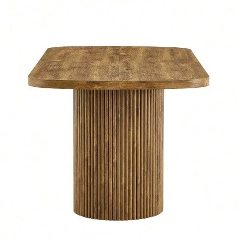 Modern Oval Dining Table With Fluted Central Leg, High Quality MDF Top With Wood Look, In Wabi-Sabi And Mid-Century Style For The Kitchen. - 自然色 - 查看 1