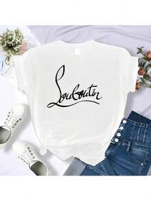 Louboutin - Camiseta Negra con Motivo de Marca, Estampado Casual, Cómoda y Versátil, Camiseta Estampada de Algodón Puro de 220g con Patrón de Letras, Estilo Unisex, Camiseta Holgada, Casual y Versátil, Camiseta Y2k - Blanco - Ver 10