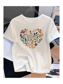 Basic Printed T-Shirt, Loose And Comfortable - White - View 1