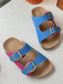 Kids Sport Sandals | Adjustable Double Buckle Flats | Soft Casual Footwear - Blue - View 9