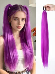 28 Inch Long Straight Synthetic Fiber Ponytail Hair Extensions, Braided Ponytail Extensions, Multi-Functional Elastic Band, Elegant Black Wig, Natural Soft Fiber, Suitable For Multiple Skin Tones - Multicolor - View 14