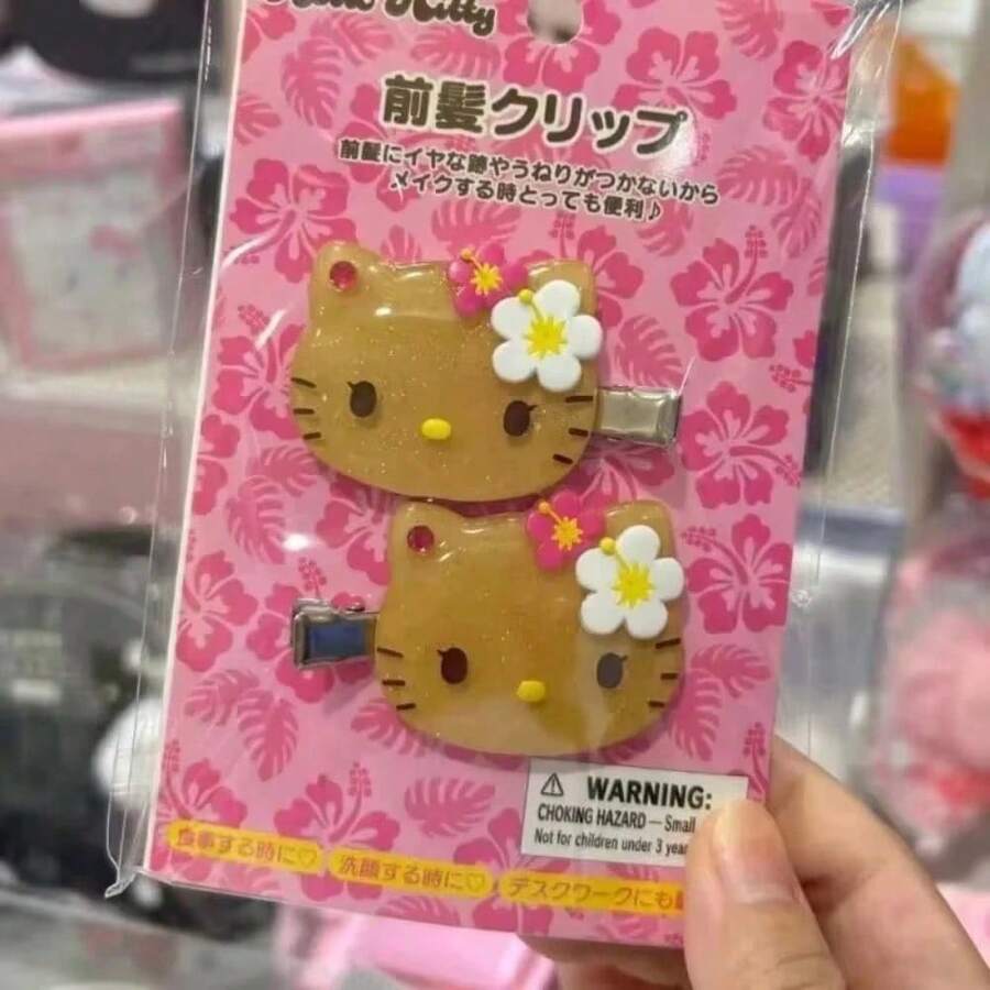 2 chiếc kẹp tóc Hello Kitty màu đen dễ thương của Sanrio, kiểu hoạt hình, kẹp cài bên hông, phụ kiện đội đầu sáng tạo, thích hợp làm quà tặng sinh nhật (Đóng gói, nhuộm thủ công, có một vài khuyết điểm nhỏ không ảnh hưởng đến việc sử dụng). - Nhiều màu - Xem 1