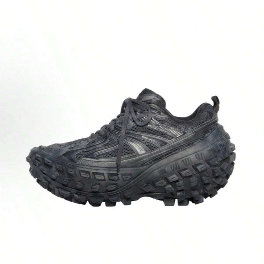 Balenciaga Defender Tire Shoes, Stylish Retro Distressed Low-Top Chunky Sneakers, Athletic Shoes, Casual Shoes, Unisex, Black. - màu đen - Xem 1