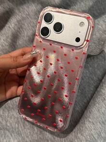 Cute Shiny Pink Flower Phone Case Suitable For IPhone 17 Pro Max, 17 Pro, 16, 15, 14, 13, 12 Pro Max, 11, Floral Spring Anti-Drop Soft Shell - Red Love Heart - View 5