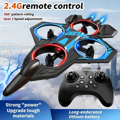 2.4G RC Fighter Jet Drone Quadcopter With LED Light Rings, Altitude Hold, 360° Stunt Roll, 3-Speed Adjustment, Modular Battery, And Anti-Collision Design, Optional Deluxe Version With Screen Remote Control And Aerial Photography Camera For Real-Time View, Easy To Operate For Beginners And Kids, Fun Outdoor Toy Gift For Boys, Perfect For Aerial Stunts, Hovering, And High-Speed Flight, Ideal For Birthday, Christmas, And Holiday Presents