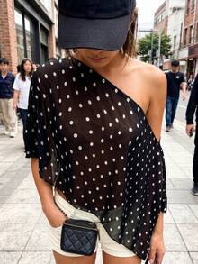 Áo sơ mi chấm bi, thích hợp cho hẹn hò, đi biển, công sở, du lịch, tiệc trà mùa hè. - màu đen - Xem 6