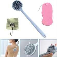 Bàn chải tắm massage cán dài bằng silicon màu hồng/đen/xanh dương/xám/xanh lá cây, bàn chải tắm hai mặt cán dài, dụng cụ chà lưng và tẩy tế bào chết toàn thân. - Nhiều kiểu dáng - Xem 5