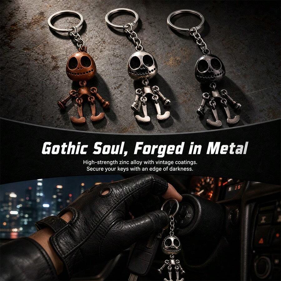 1pc Creative Metal Skeleton Movable Joint Keychain, Gothic Style For Enthusiasts, Suitable For Car Key Chains, Backpack Decorations - Multicolor - View 1