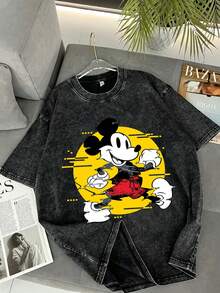 Men's Disney Washed Retro Mickey Tee, Vintage Street Style, Loose Fit, Premium Cotton. - màu đen - Xem 2