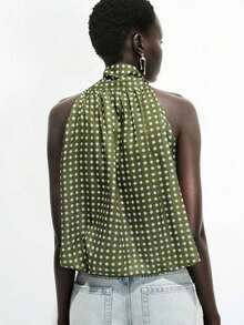 Camiseta de mujer con estampado de lunares y lazo para fiesta/graduación - Verde militar - Ver 3
