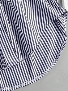 Camisa de mujer de solapa única con rayas y bajo irregular, blusas de manga larga - Azul marino - Ver 3