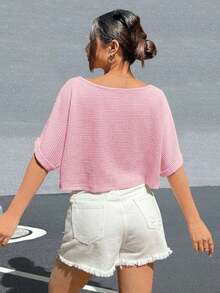 Camiseta de mujer de punto a rayas de estilo minimalista y casual, de un hombro, con efecto dopamina, adecuada para el uso diario, citas, reuniones, otoño/invierno/verano, Navidad, Año Nuevo, Acción de Gracias, fiestas, bodas, playa, ceremonias de graduación, moda, elegante, casual, salidas, citas, reservas, viajes, brillante, Día de San Valentín, vacaciones, Y2K y otras ocasiones. - Rosa Pálido - Ver 2