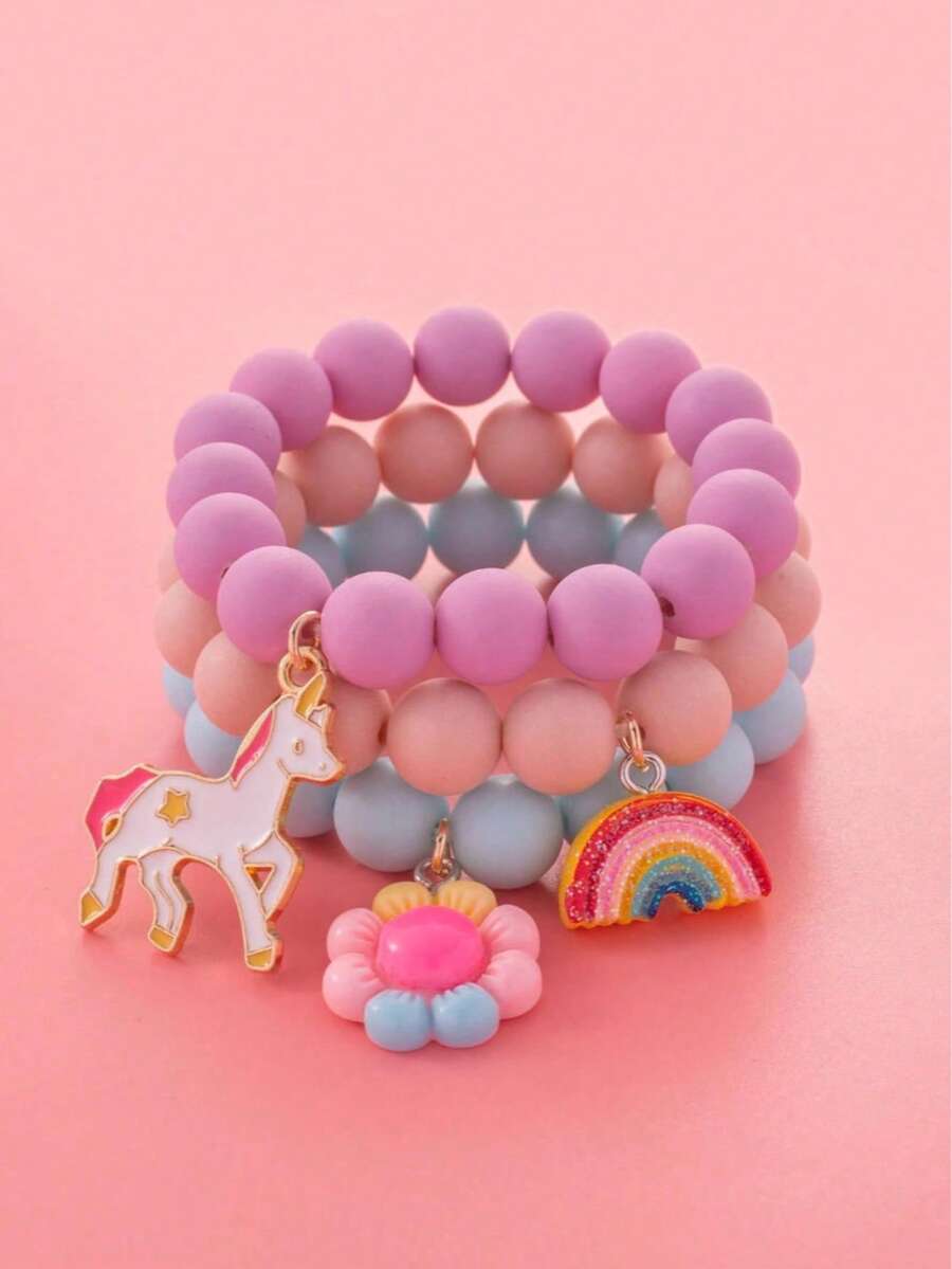 3pcs/Set Rainbow Charm Beaded Bracelet,Suitable For Daily Party Wear And As A Gift For Friends - Multicolor - View 1