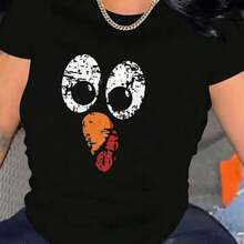 Camiseta Casual de Manga Corta para Mujer 1 pieza - Cuello redondo cómodo, top suave y bonito - Negro - Ver 7