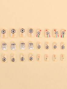 2026 World Cup Football Protective Gear With Eastern Auspicious Figure Hand-Painted Football Stars, Detachable Fake Nails, 24 Pieces - Multicolor - View 3