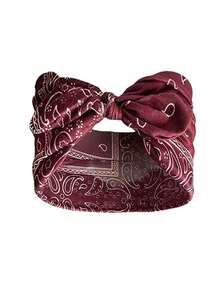 Set 4 Pcs Jilbab Wanita Motif Paisley Retro, Bando Pita Telinga Kelinci Lebar, Turban Elastis Lembut, Aksesori Rambut Retro untuk Sehari-hari & Olahraga - MultiWarna - View 6