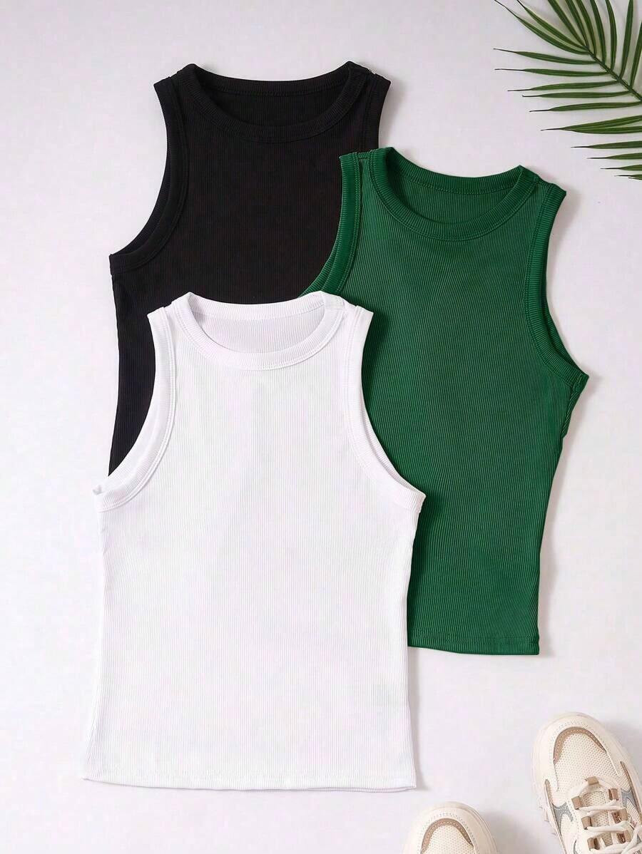 Camisetas de tirantes de mujer de unicolor y cuello redondo - Multicolor - Ver 1