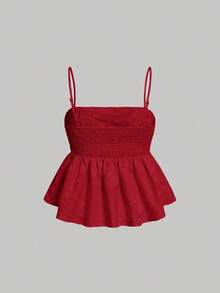 Top de tirantes estilo peplum con diseño jacquard para el Día de San Valentín de verano - Rojo - Ver 2