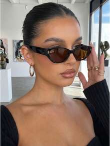 Womens Oval Cat Eye Glasses For Women Lightweight Fashion Retro Vintage Y2K Glasses Beach Summer Vacation Travel Outdoor Eyewear Accessories Lentes - Tea Frame Tea Leaves - View 3