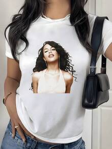 Figure Of A Woman With Long Flowing Hair Symbolizing Freedom, Confidence, And Inner Strength, Combined With A Modern And Elegant Style, Comfortable Casual Women's T-Shirt For Everyday Wear - 白色 - 查看 8