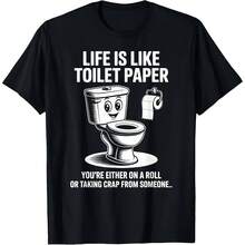 Camiseta divertida con diseño de papel higiénico, sátira humorística  Versión holgada, mangas cortas, cuello redondo, estampados geométricos y con letras - forma - Ver 1