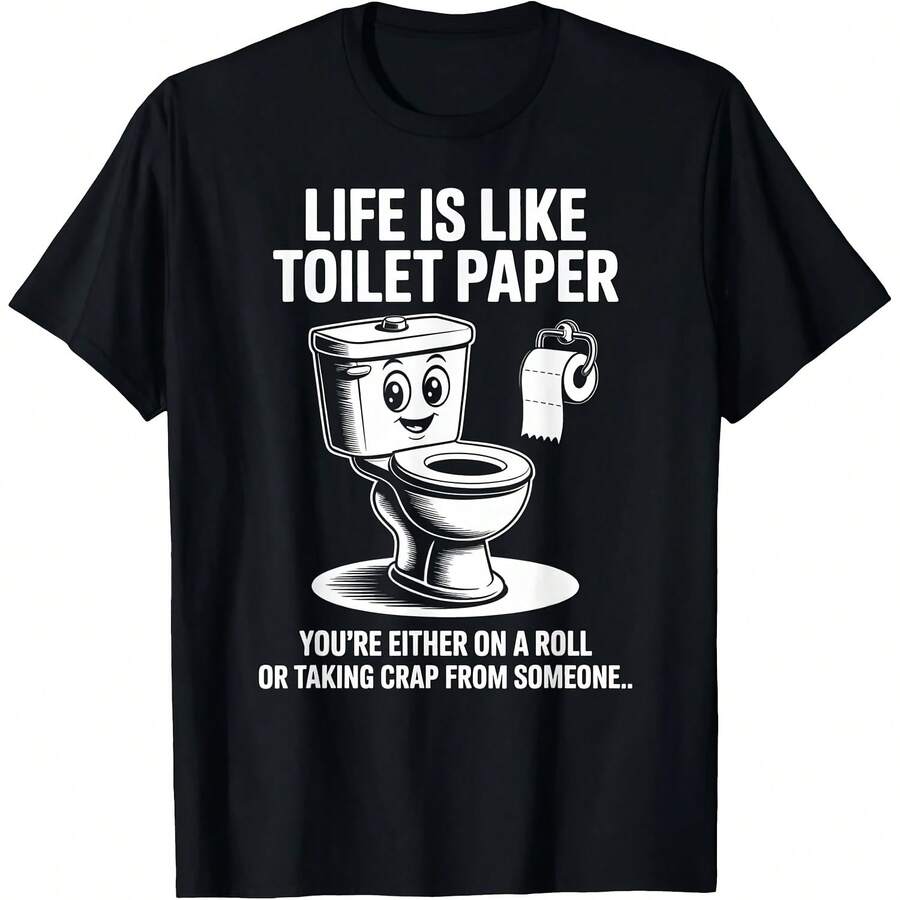 Camiseta divertida con diseño de papel higiénico, sátira humorística  Versión holgada, mangas cortas, cuello redondo, estampados geométricos y con letras - forma - Ver 1