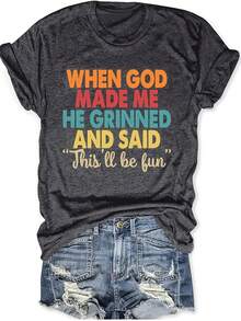 Cuando Dios me creó, sonrió. Camiseta cristiana divertida para mujer, camiseta irónica de fe religiosa de Jesús - Transpirable y agradable para la piel. - Azul - Ver 6