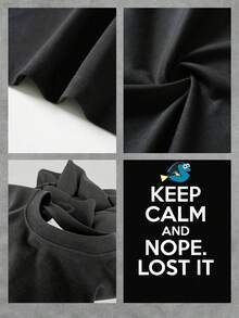 Gráfico divertido de pez azul con actitud relajada acompañado del texto humorístico Keep Calm and Nope Lost It que transmite un mensaje irónico y optimista camiseta de mujer  cómoda y casual para uso diario - Negro - Ver 4