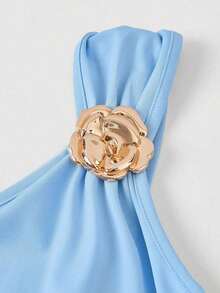 Hannahelzahed  MOD Falda de cola de pez con pliegues asimétricos y broche dorado como decoración - Azul - Ver 3