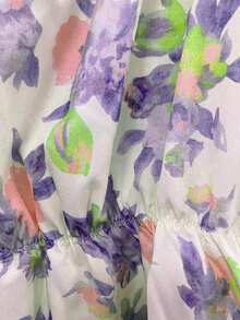 Blusa casual versátil de uso diario con estampado floral y pliegues para mujer - Verde - Ver 6