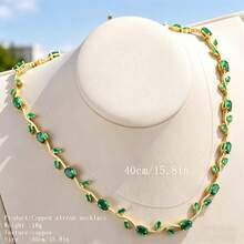 1pc Multi-Color Zirconia Leaf Necklace, Luxury Niche Choker Necklace, Suitable For Daily Wear, Party, Banquet - Necklace - View 9